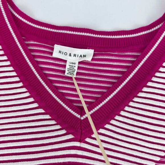 Ribbed Knit Asymmetrical Shoulder V Neck Colorblock 80s Inspired Pink Sweater L - Picture 8 of 10